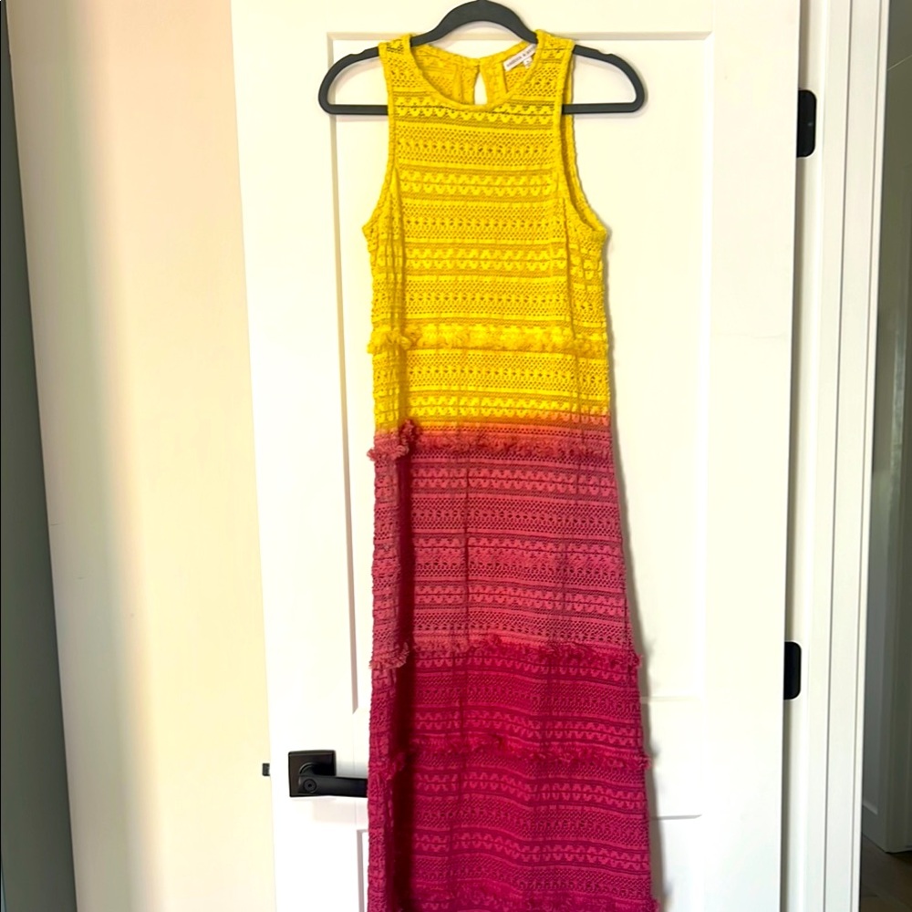 AMERICA & BEYOND Yellow and Pink Crochet Maxi Dress